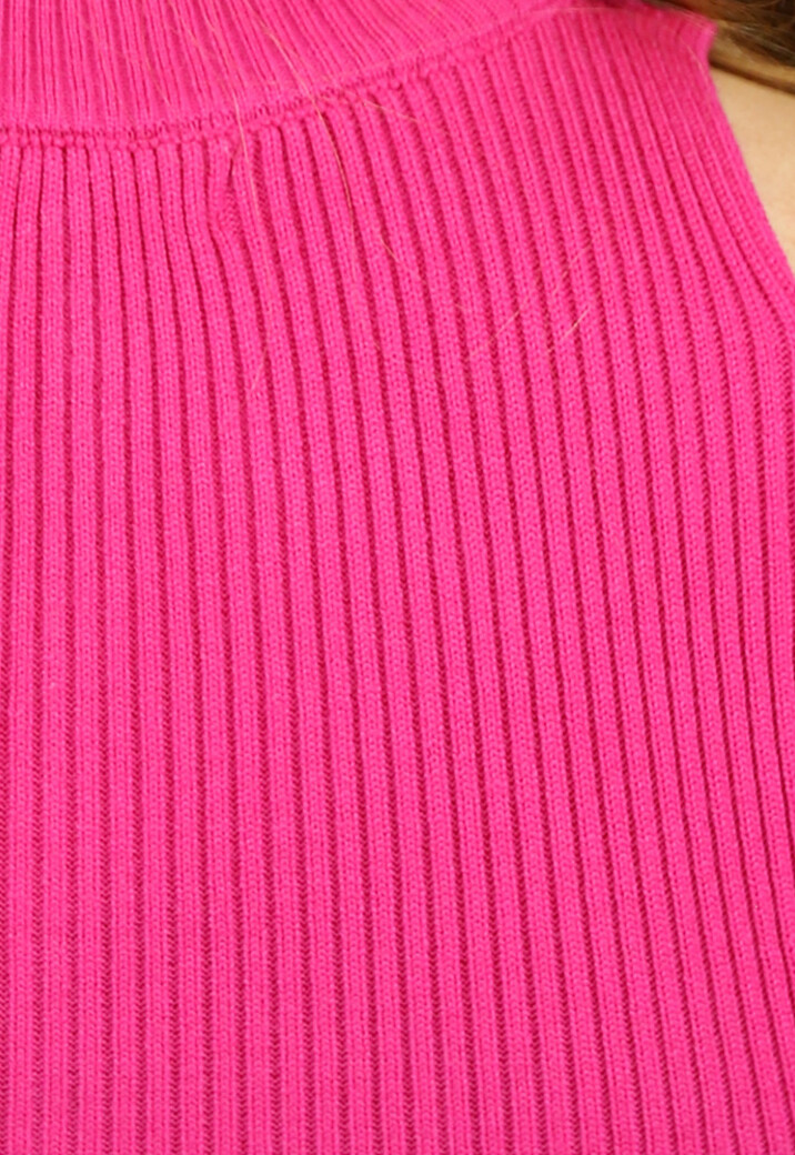 Fuchsia High Neck Top met Cut Outs en Overslag