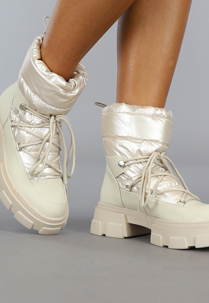 Beige Gewatteerde Snowboots met Grove Zool