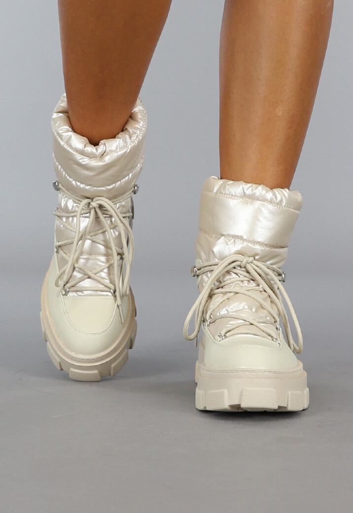 Beige Gewatteerde Snowboots met Grove Zool