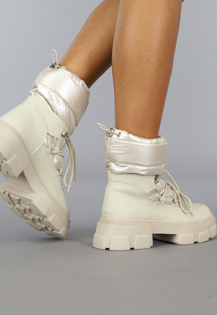 Beige Gewatteerde Snowboots met Grove Zool