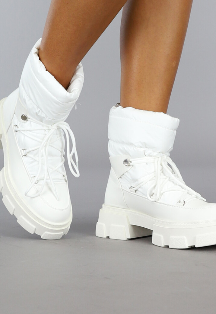 Witte Gewatteerde Snowboots met Grove Zool