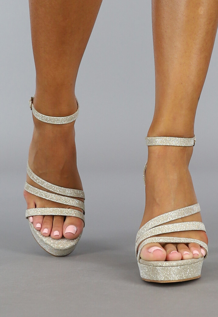 Elegante Gouden Glitter Sandaletten met Straps