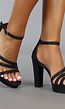 Elegante Zwarte Glitter Sandaletten met Straps