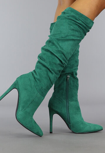 OP=OP! Groene Geplooide Laars met Stiletto Hak