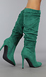 Groene Geplooide Laars met Stiletto Hak