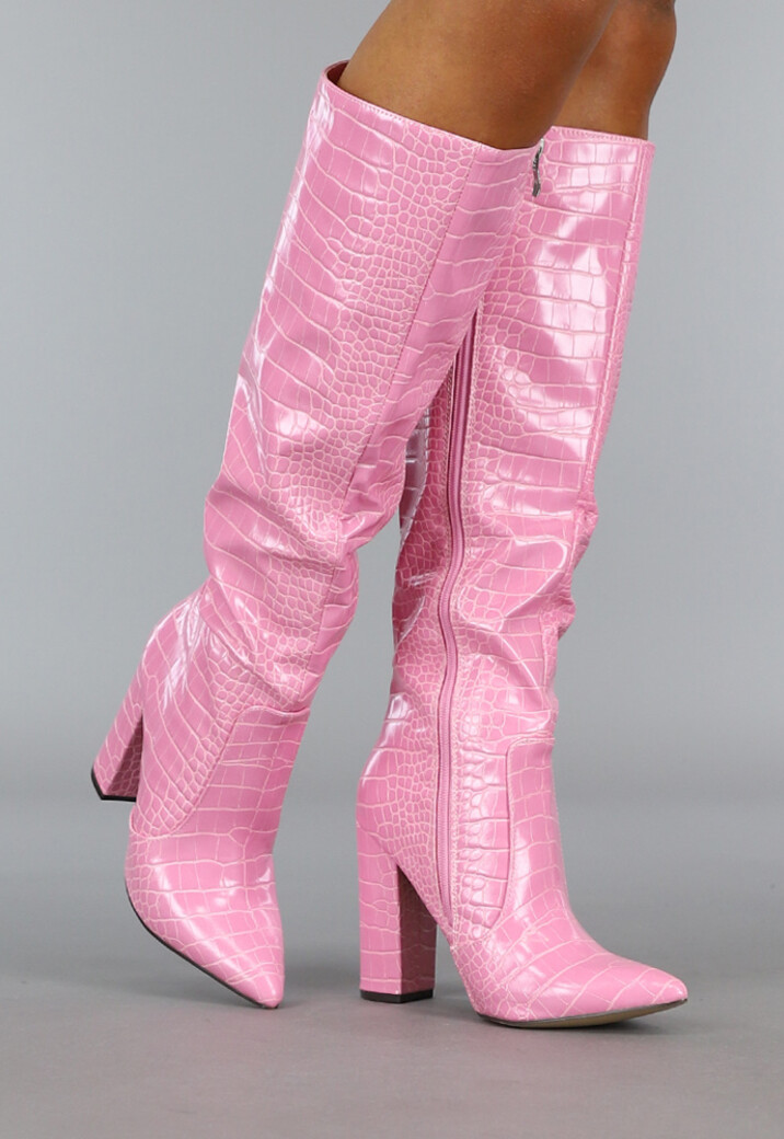 Roze Croco Laars met Spitse Neus