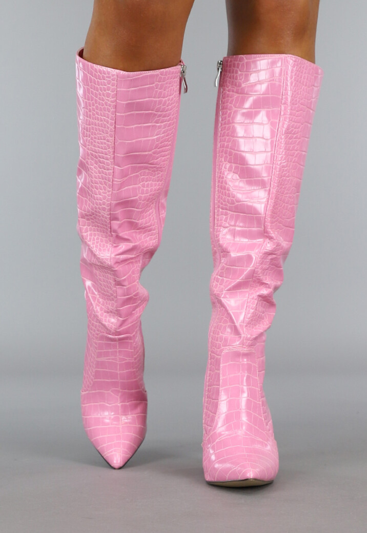 Roze Croco Laars met Spitse Neus