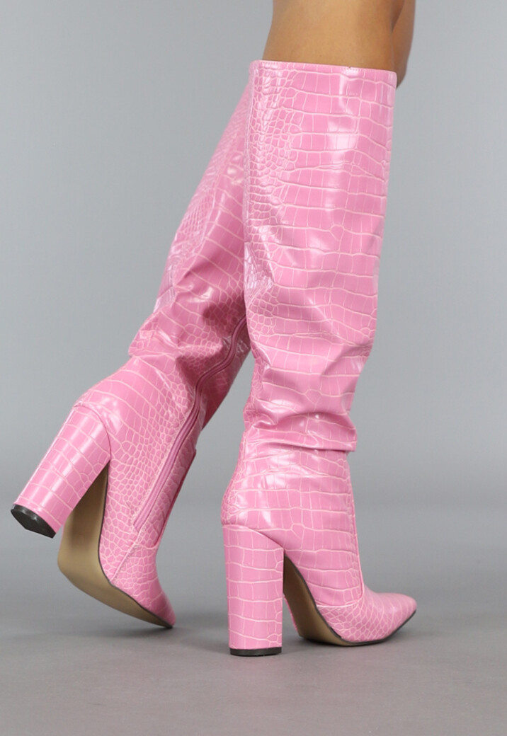 Roze Croco Laars met Spitse Neus