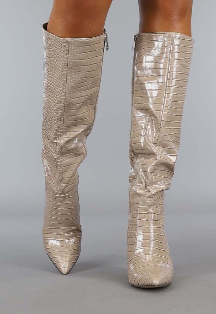 Khaki Croco Laars met Spitse Neus