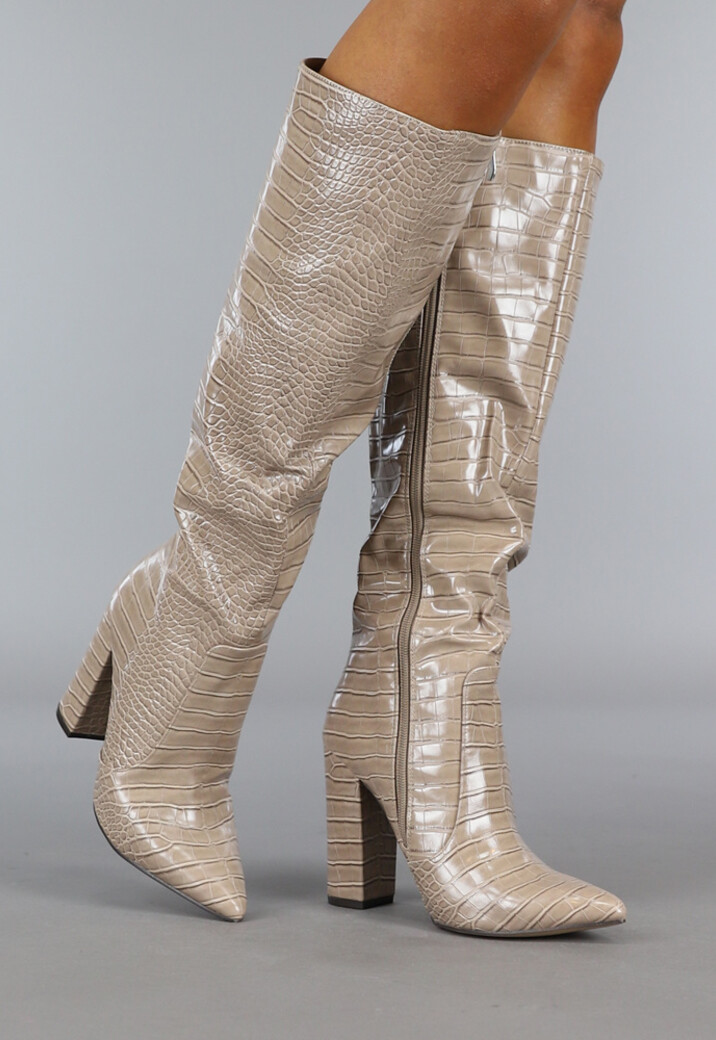 Khaki Croco Laars met Spitse Neus