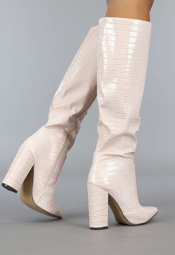 Roze Croco Laars met Spitse Neus