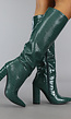 Donkergroene Croco Laars met Spitse Neus