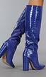 Donkerblauwe Croco Laars met Spitse Neus
