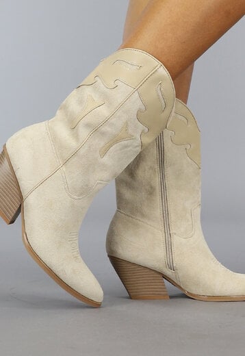 OP=OP! Beige Cowboylaarzen met Lederlook Details