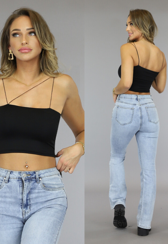 Zwarte Crop Top met Spaghettibandjes