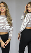 Knitted Cropped Trui met Khaki Zebra Print