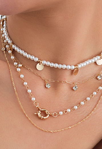 OP=OP.13.NL Tweedelige Ketting Set met Pareltjes