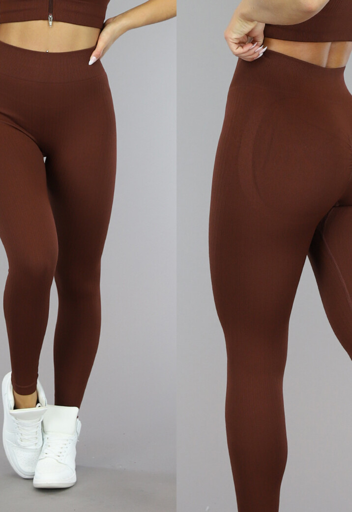 Bruine Grove Rib Sport Legging met Scrunch