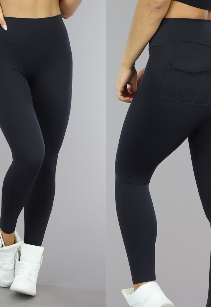 Zwarte Sport Legging met Scrunch en Steekzakken