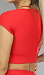 Rode Fijne Rib Sporttop met Straps