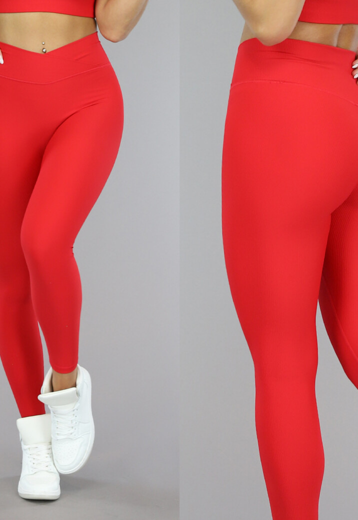 Rode Fijne Rib Sport Legging