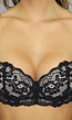 Zwarte Kanten Balconette BH met Push-Up en Afneembare Bandjes