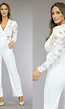 Nette Witte Jumpsuit met Kant en Tailleriem