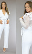 Witte Nette Jumpsuit met Kant en Ruches