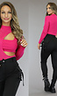 Fuchsia Longsleeve Bodysuit met Cutout en Patroon