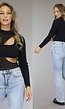 Zwarte Longsleeve Bodysuit met Cutout en Patroon