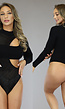 Zwarte Longsleeve Bodysuit met Cutout en Patroon