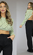 Gebreide Groene Cropped Trui met Veterdetail