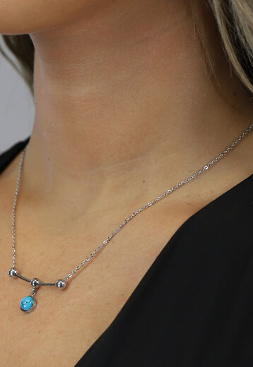 BF2023 Zilverkleurige Ketting met Turquoise Hanger