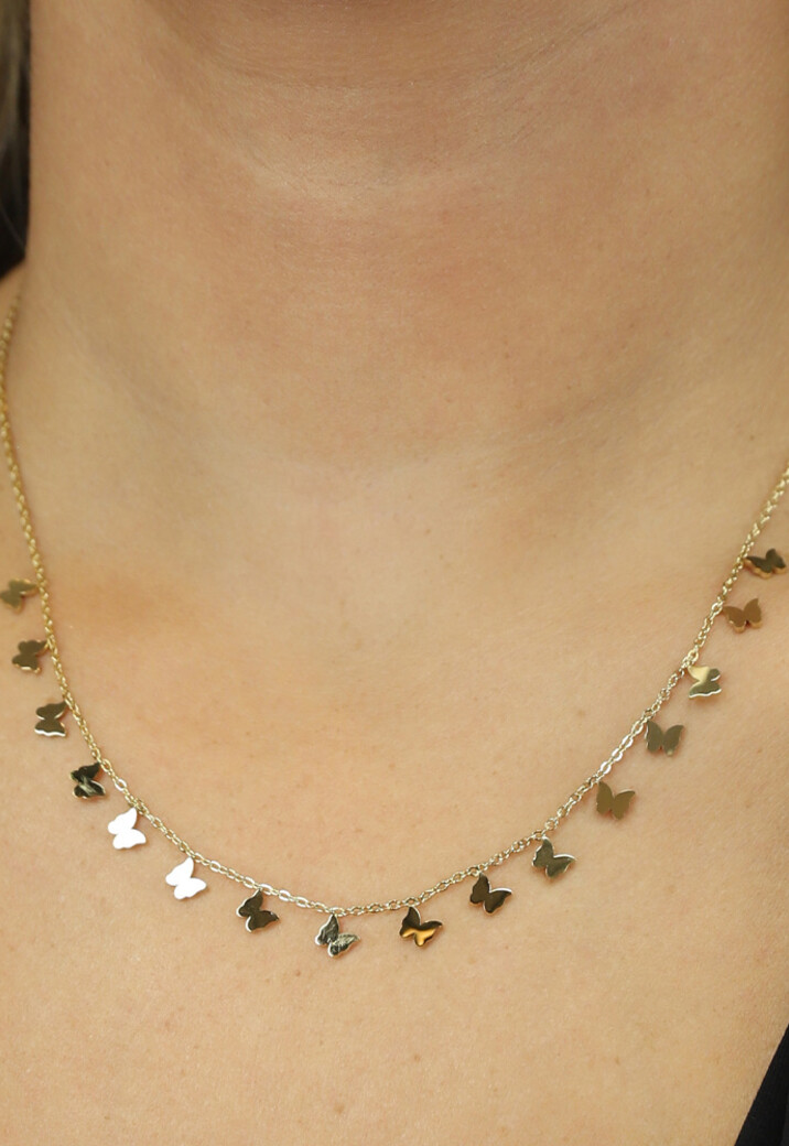 Goudkleurige Ketting met Vlinder Bedeltjes