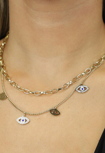 BF2023 Goudkleurige Dubbel Layered Ketting met Boze Oog