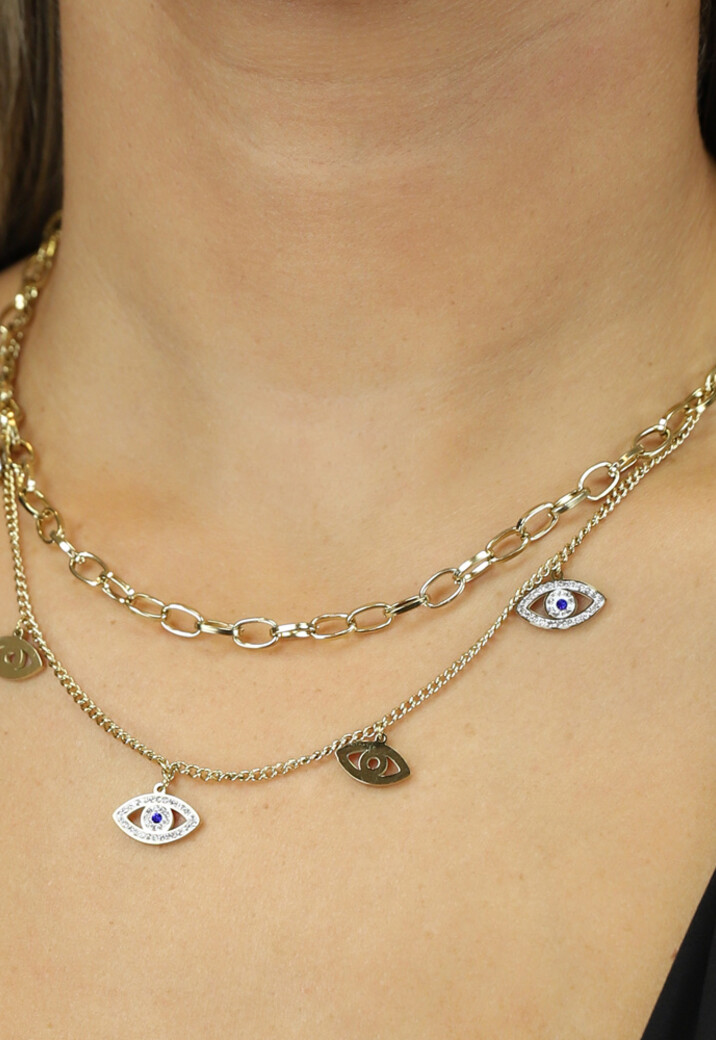 Goudkleurige Dubbel Layered Ketting met Boze Oog