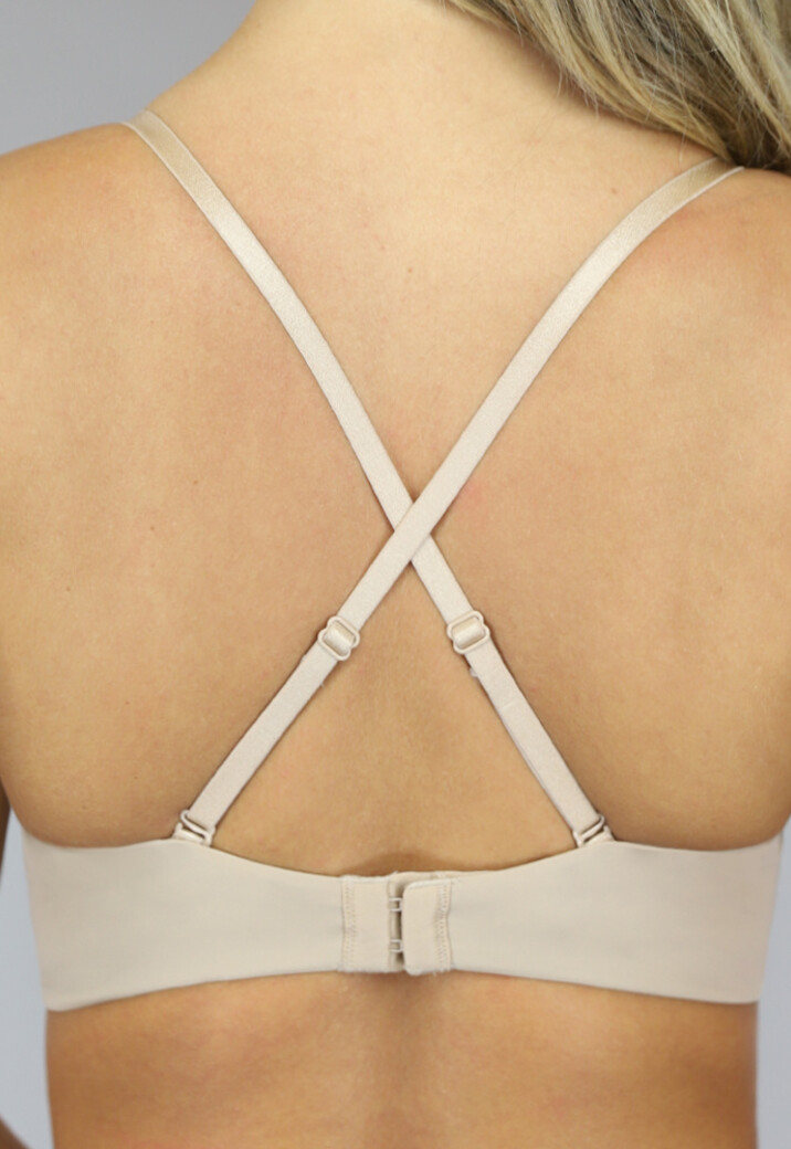 Beige T-Shirt BH met Kruisbare Bandjes