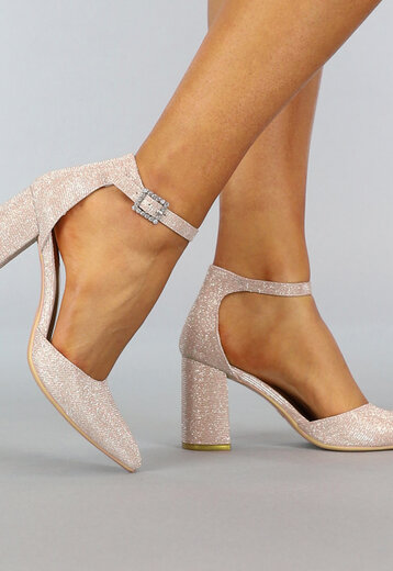 OP=OP.34.NL Rosé Gouden Glitter Pumps met Spitse Neus