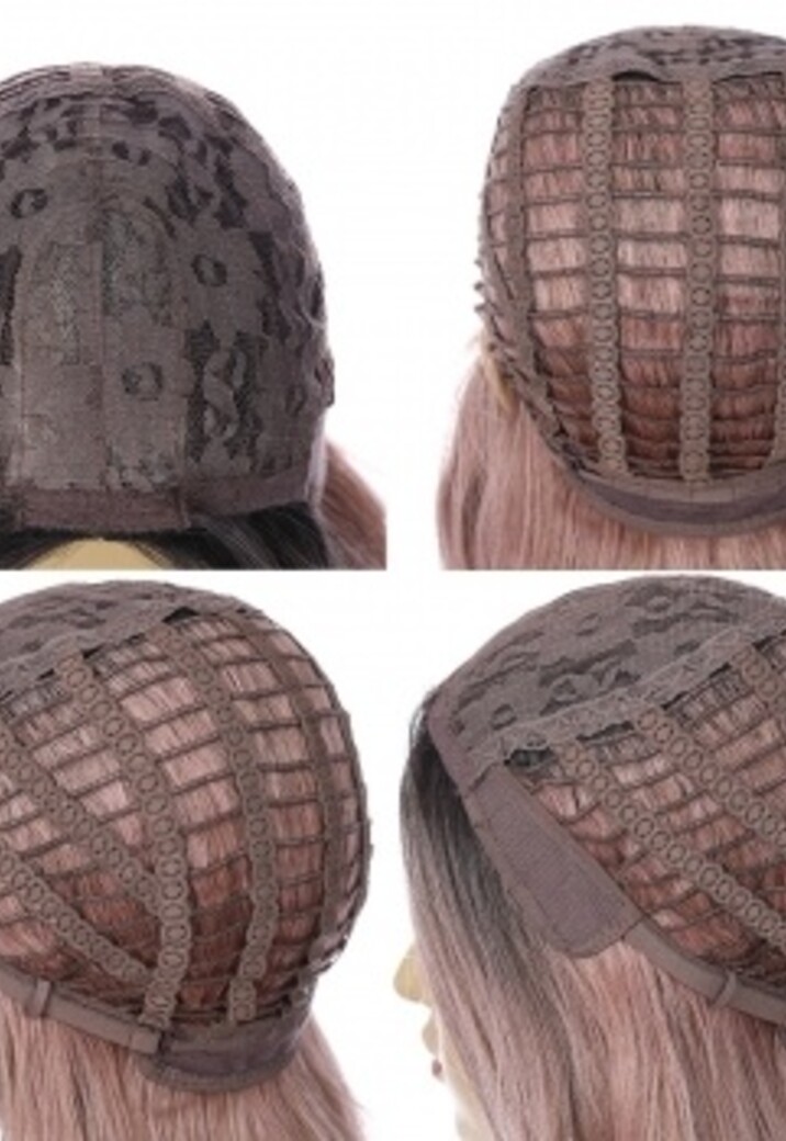 Roze Ombre Pruik met Donkere Uitgroei en Lang Golvend Haar