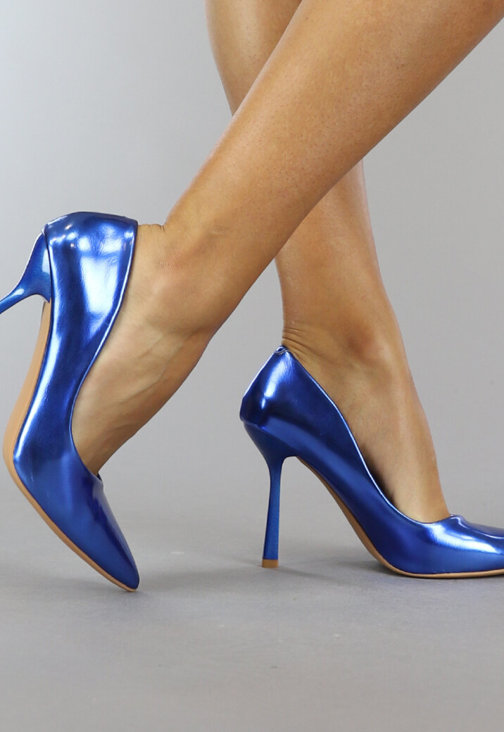 Blauwe Metallic Pumps met Spitse Neus