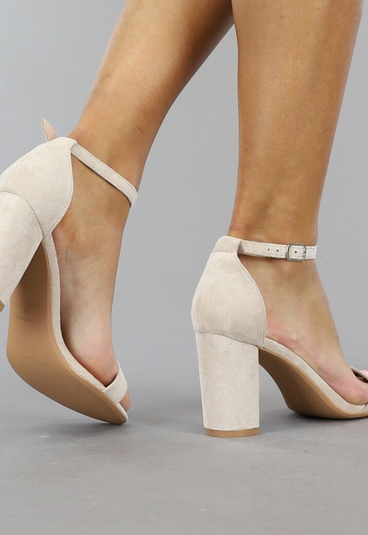 Beige Suède Sandaletten met Grote Hak