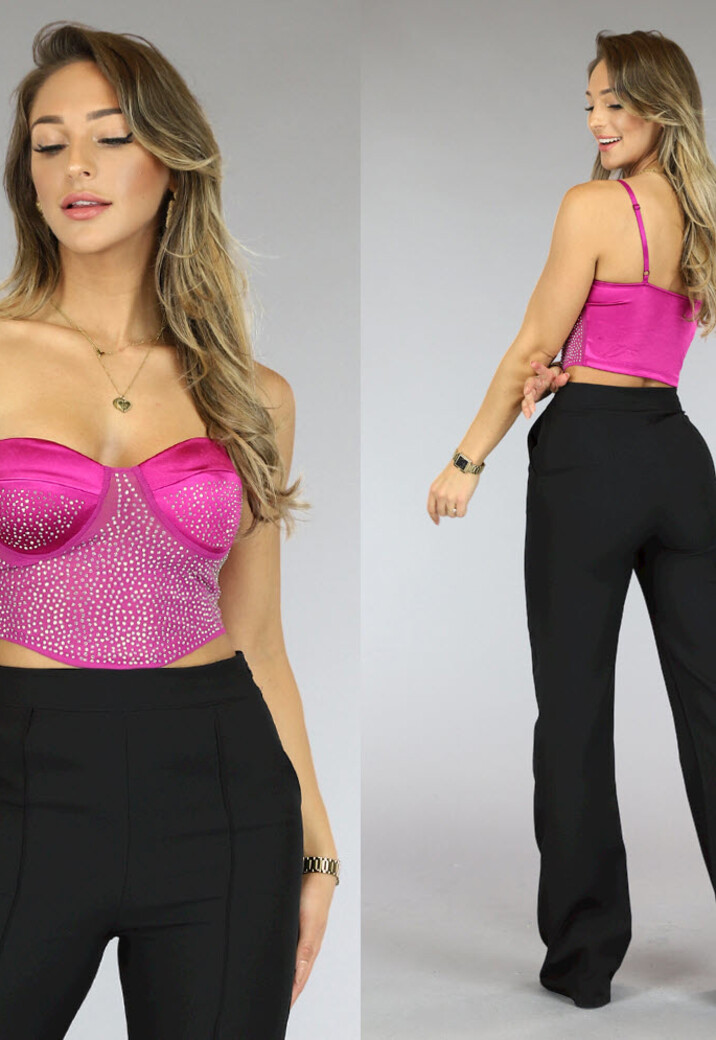 Fuchsia Glitter See-Through Top met Cups