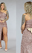 Rose Longsleeve Glitter Jurk met Split en Champagne Tailleband