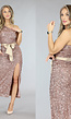 Rose Longsleeve Glitter Jurk met Split en Champagne Tailleband