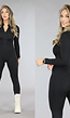 Zwarte Jumpsuit met Hoge Sluiting en Stiksels