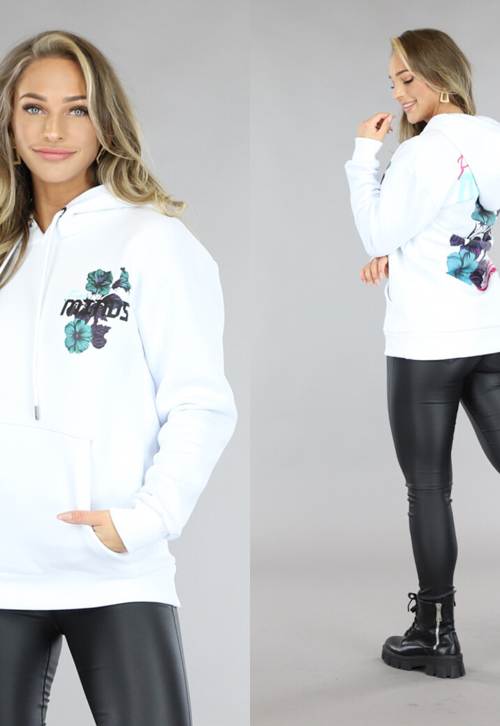 Witte Oversized Hoodie met Bloemenprint
