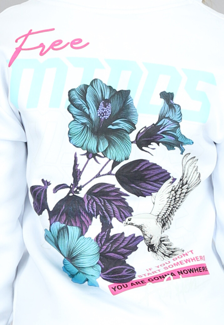 Witte Oversized Hoodie met Bloemenprint