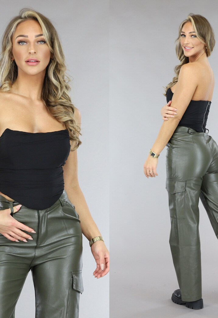 Zwarte Gedrapeerde Korset Top met Mesh