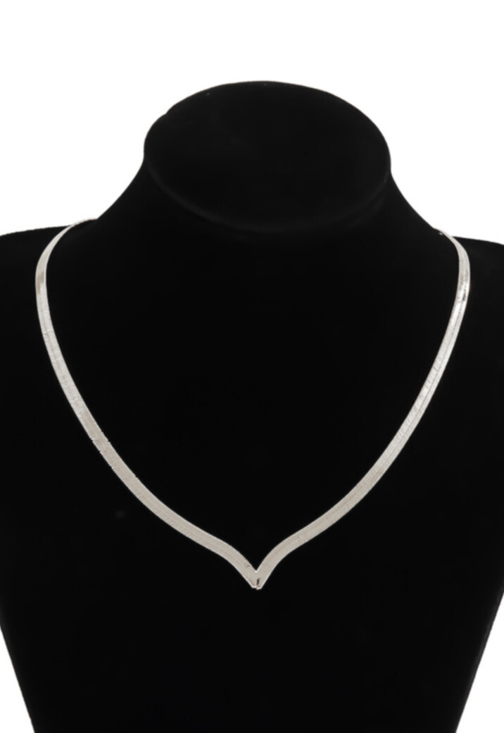 Zilveren Platte V Ketting