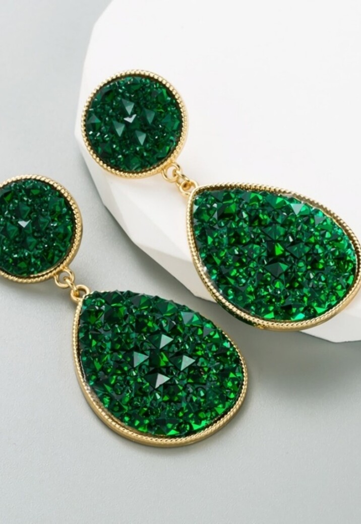 Groene Druppel Oorhangers met Strass